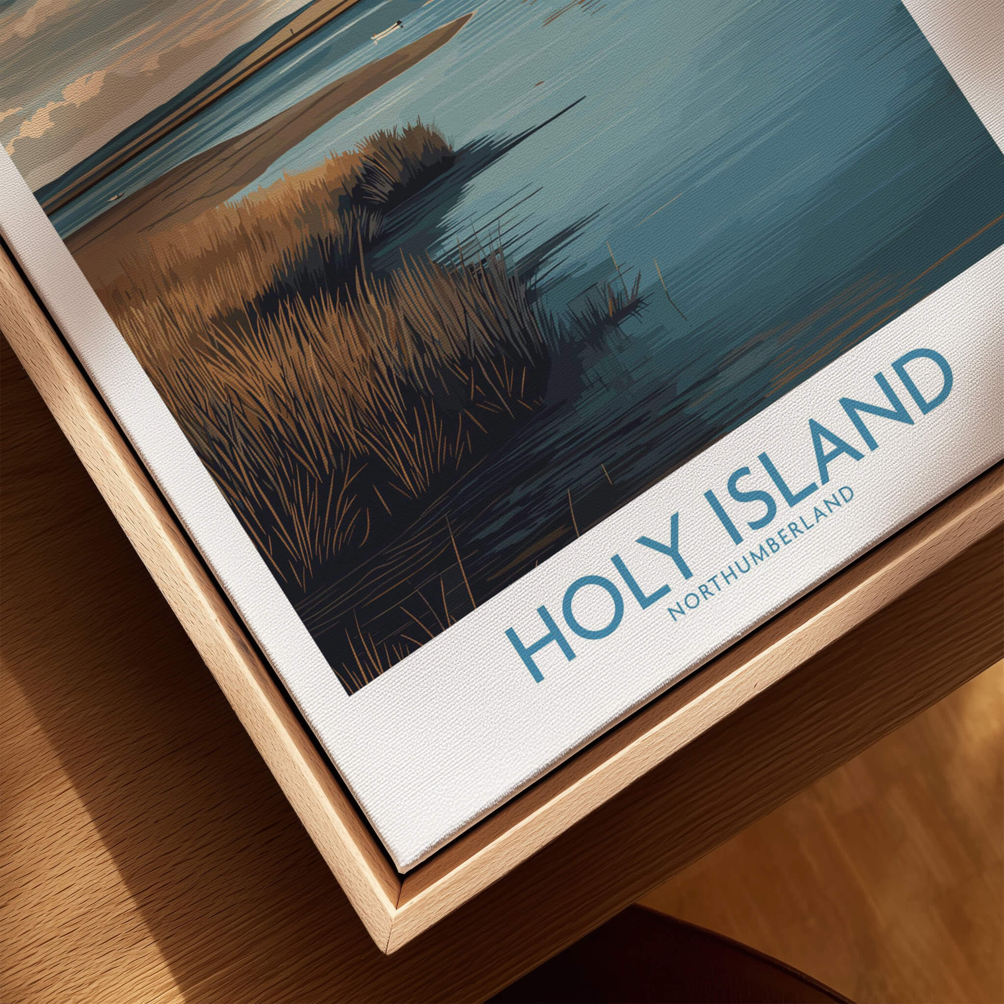 Holy Island Northumberland Poster | Historic England Coast Canvas Print featuring a scenic view of the island.