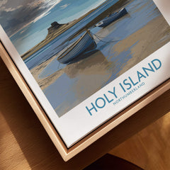 Holy Island Northumberland Poster | North Sea Coast Canvas Print featuring boats on the beach and dramatic skies.