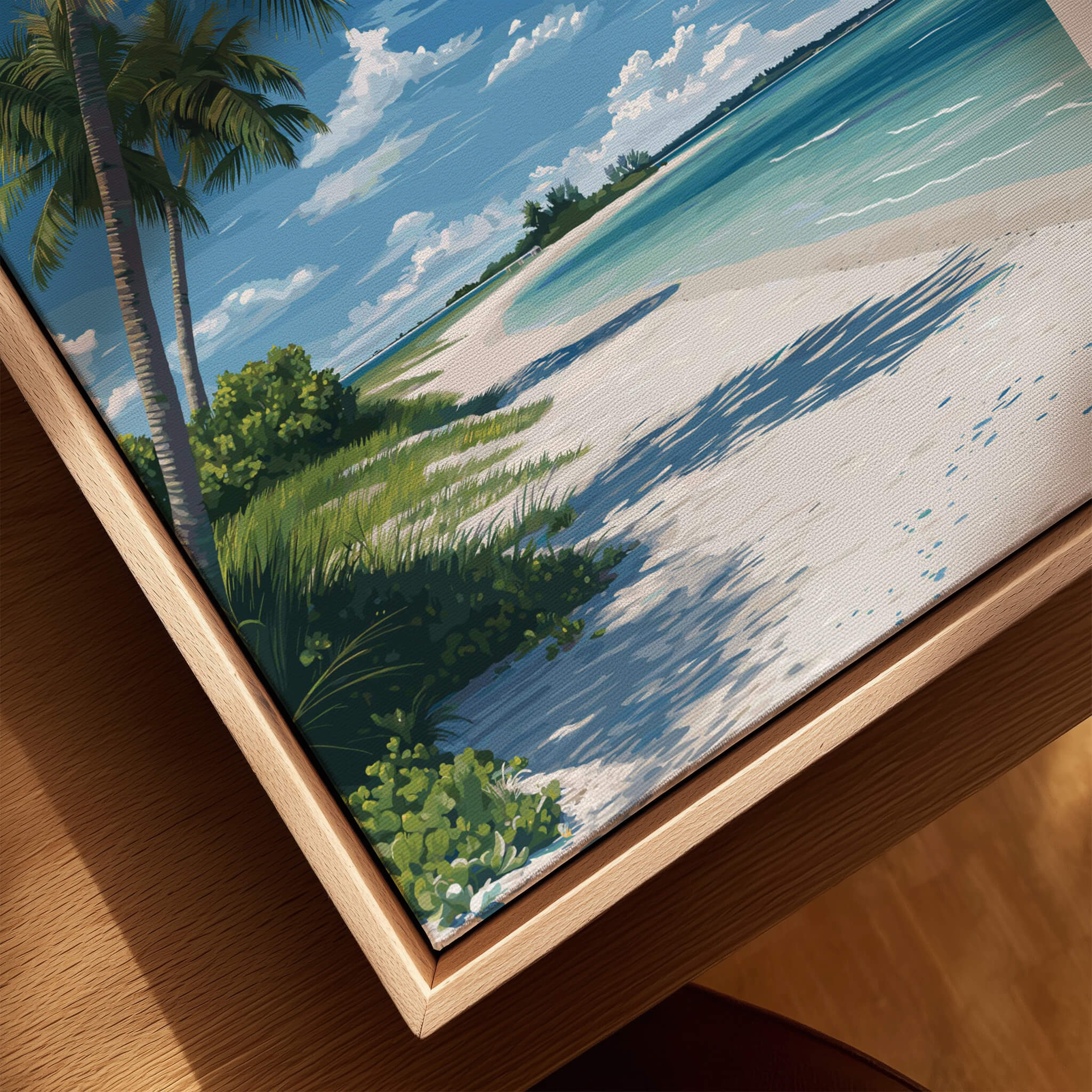 Honeymoon Island Travel Poster | Florida Beach Wall Art Print showcasing a scenic view of tropical beach and palm trees.
