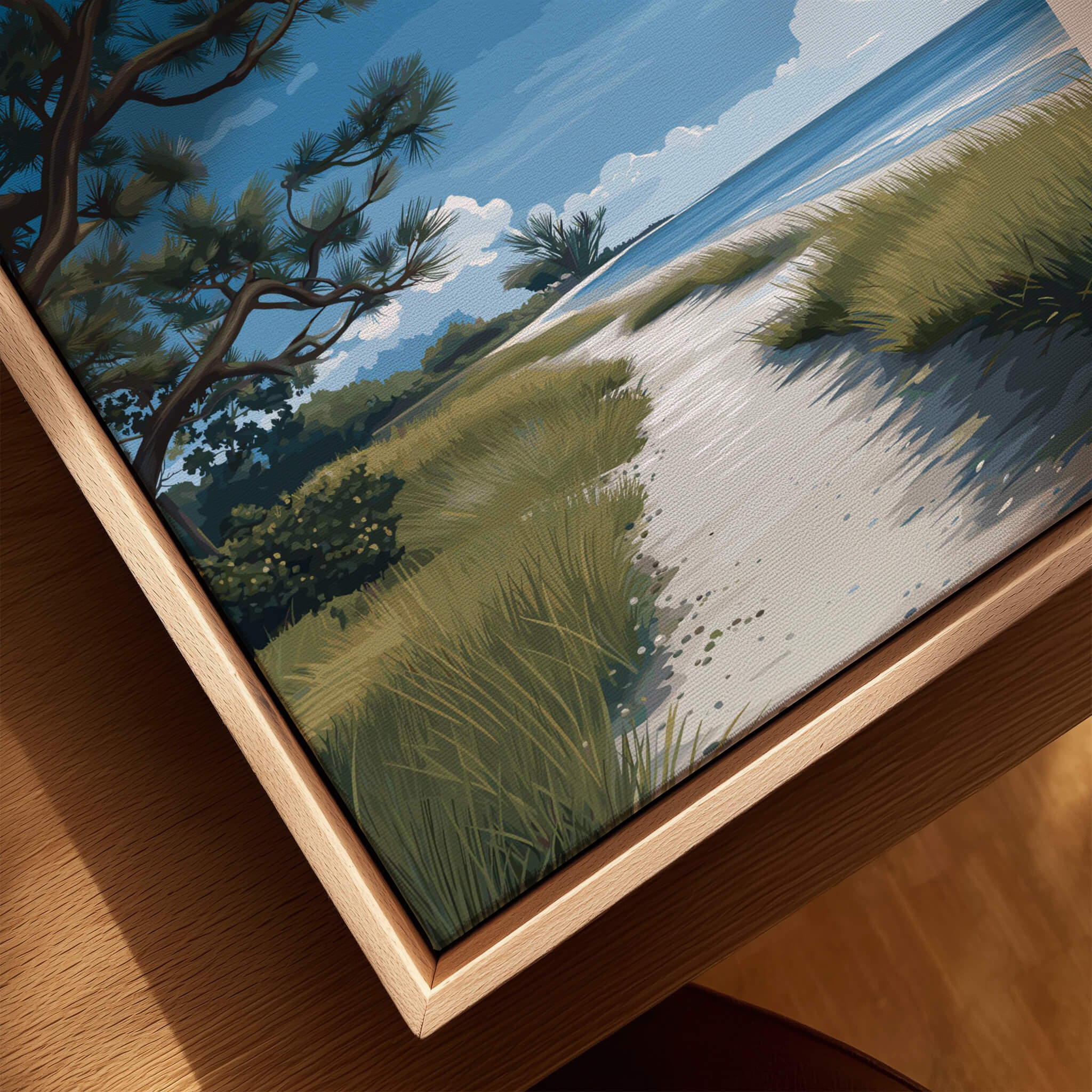 Honeymoon Island Wall Art Print | Florida Travel Poster featuring a serene beach landscape with lush greenery.