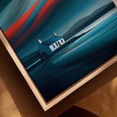 Isle of Islay Scotland Wall Art Print | Dramatic Sky Travel Poster featuring a dramatic landscape and a coastal cottage.