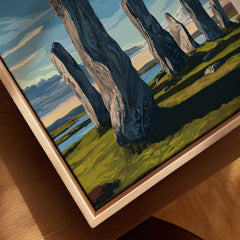Isle of Lewis Scotland Wall Art Print | Callanish Standing Stones Travel Poster featuring ancient megaliths in vibrant colors.
