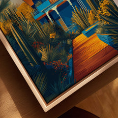 Jardim Majorelle Marrakesh Wall Art Print | Moroccan Blue Garden Travel Posters showcasing lush greenery and vibrant colors.