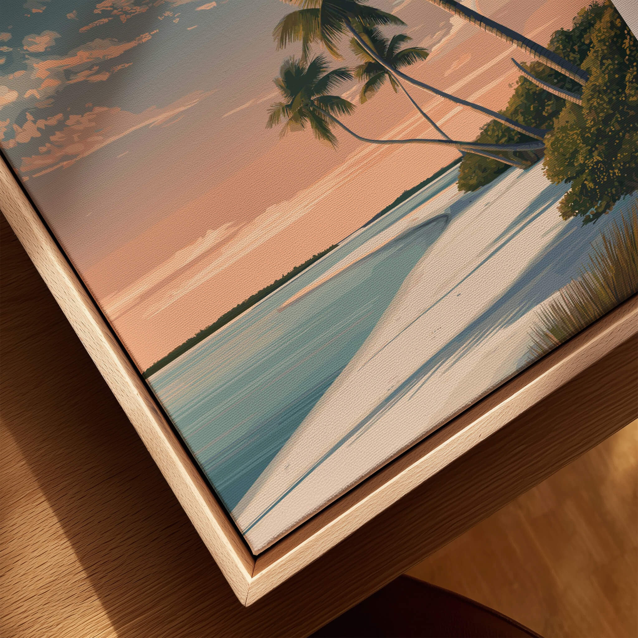 Lovers Key Travel Poster | Florida Sunset Palm Trees Wall Art Print featuring a beautiful sunset and palm trees.