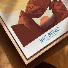 Close-up of Big Bend National Park canvas print in natural wood floating frame