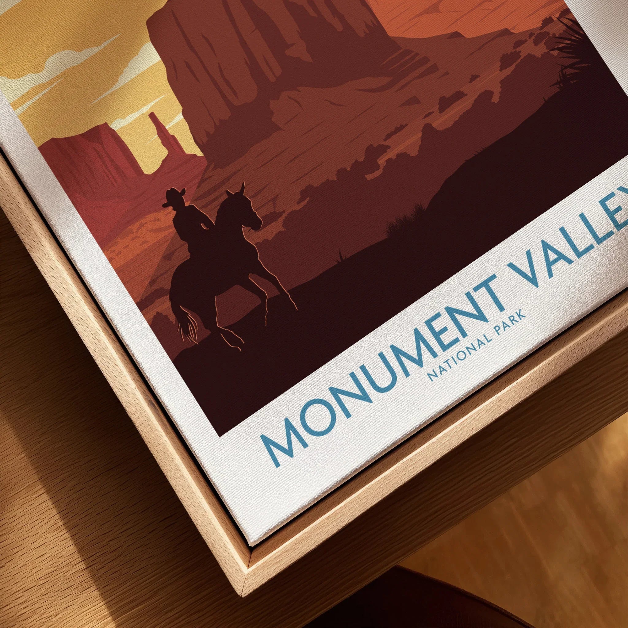 Monument Valley National Park framed canvas art print with cowboy silhouette and desert landscape