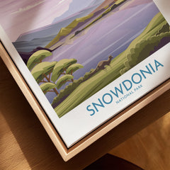 Snowdonia National Park art print close-up in natural wood floating frame