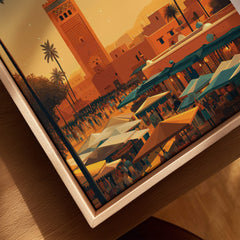 Marrakesh Morocco Wall Art Print | Bustling City Market Travel Posters capturing the vibrant energy of Marrakesh's markets.
