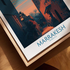 Marrakesh Morocco Canvas Print | Cityscape Poster featuring a vibrant alleyway at twilight.