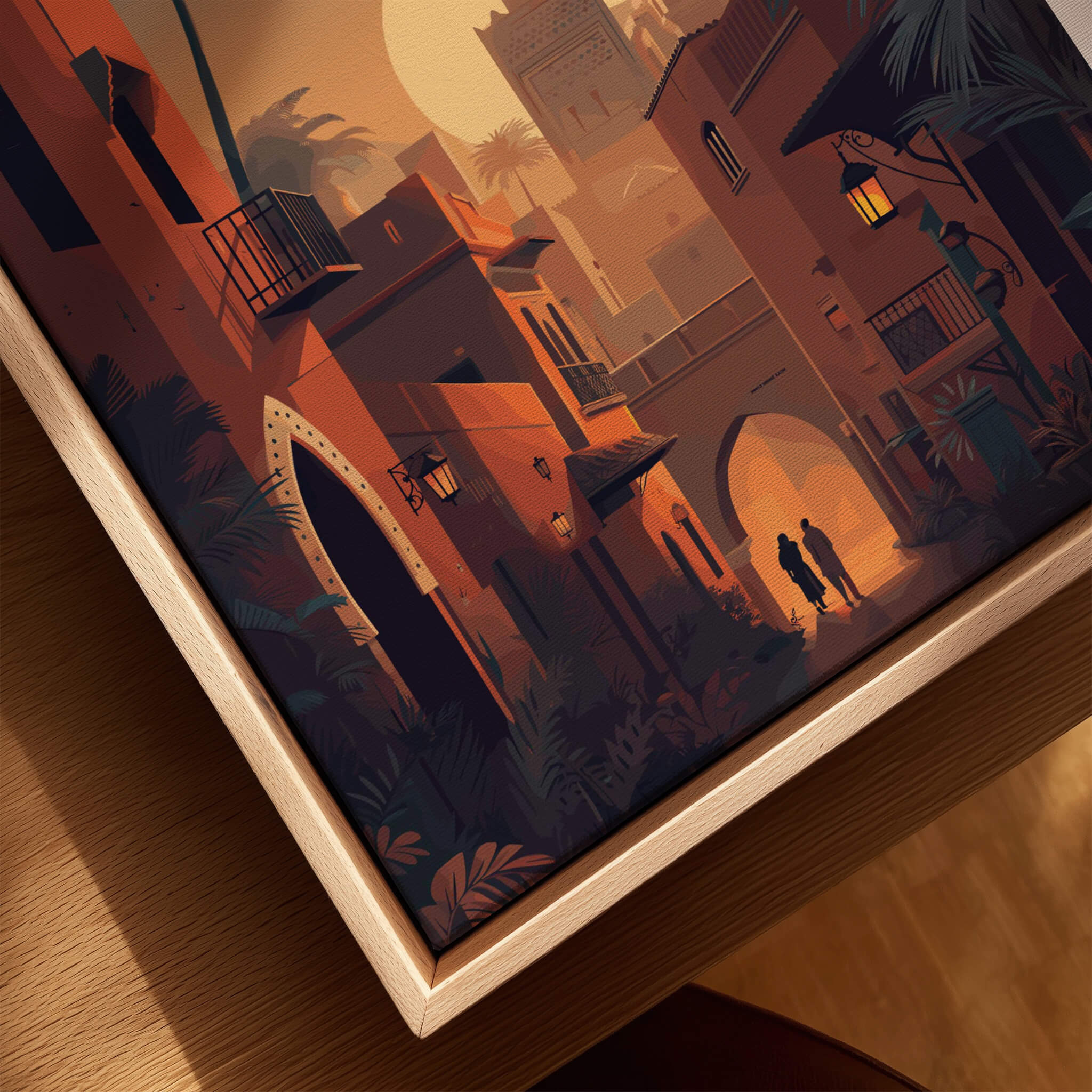 Marrakesh Morocco Wall Art Print | Sunset Medina Alleyway Travel Poster featuring a serene sunset scene in the medina.