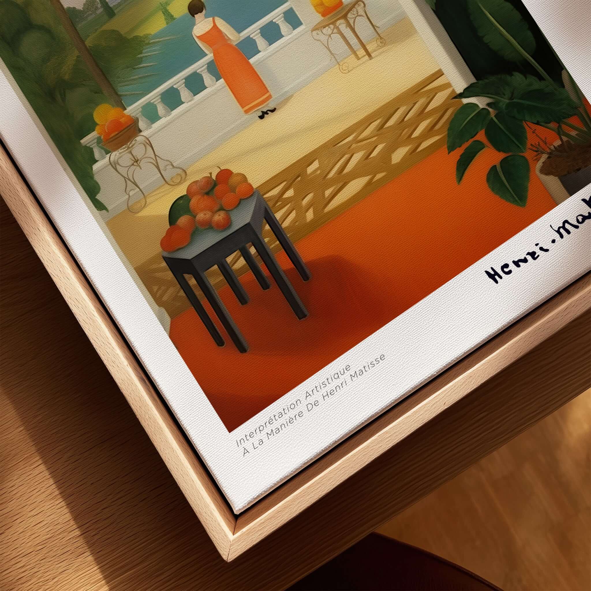 Matisse Art Prints - Woman on Balcony Sea View Poster featuring a woman in an orange dress on a sunlit balcony.