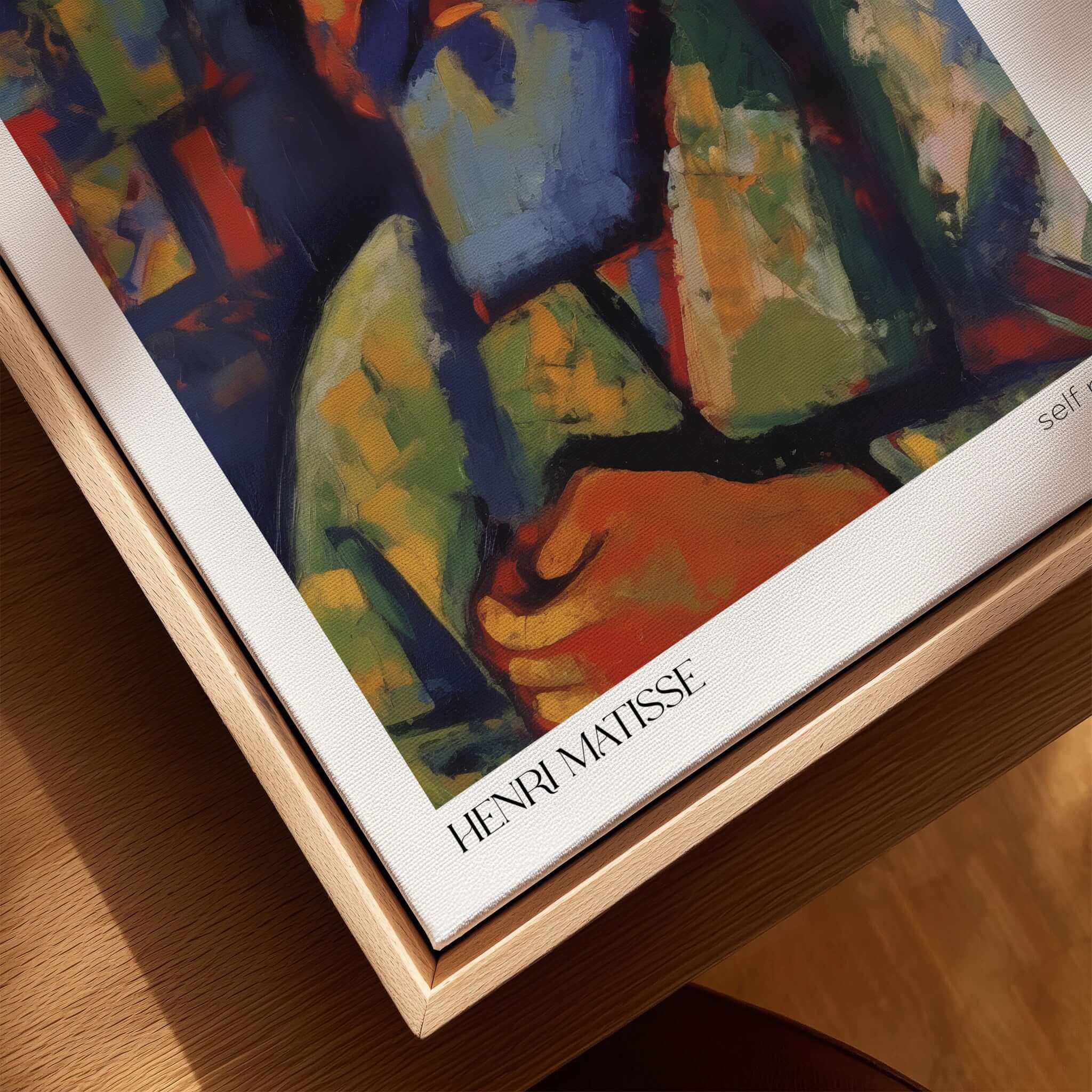 Matisse Art Prints - Fauvist Self Portrait Art Print displayed in a frame with colorful details and the artist's name.