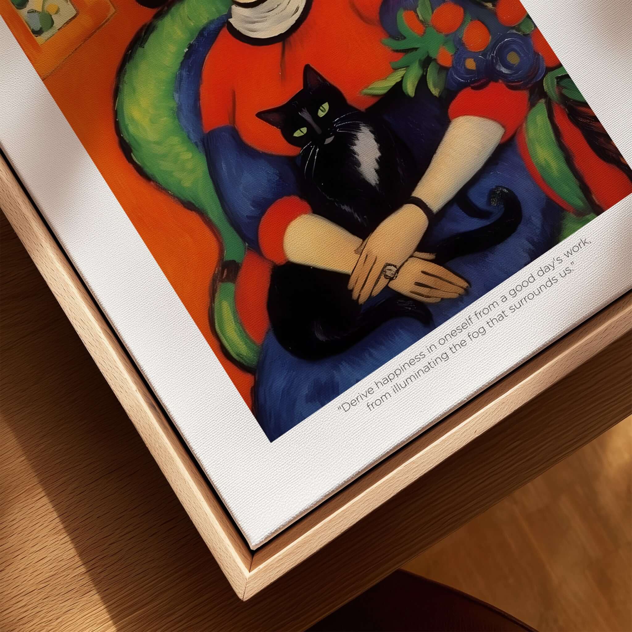 Matisse Art Prints - Woman with Black Cat Interior Poster featuring a woman in red holding a black cat in a vibrant room.