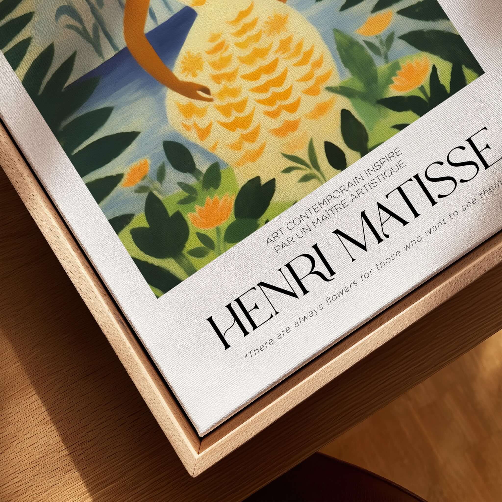 Matisse Art Prints - Woman Tropical Leaves Art Print displayed with a quote, showcasing vibrant colors and artistic design.