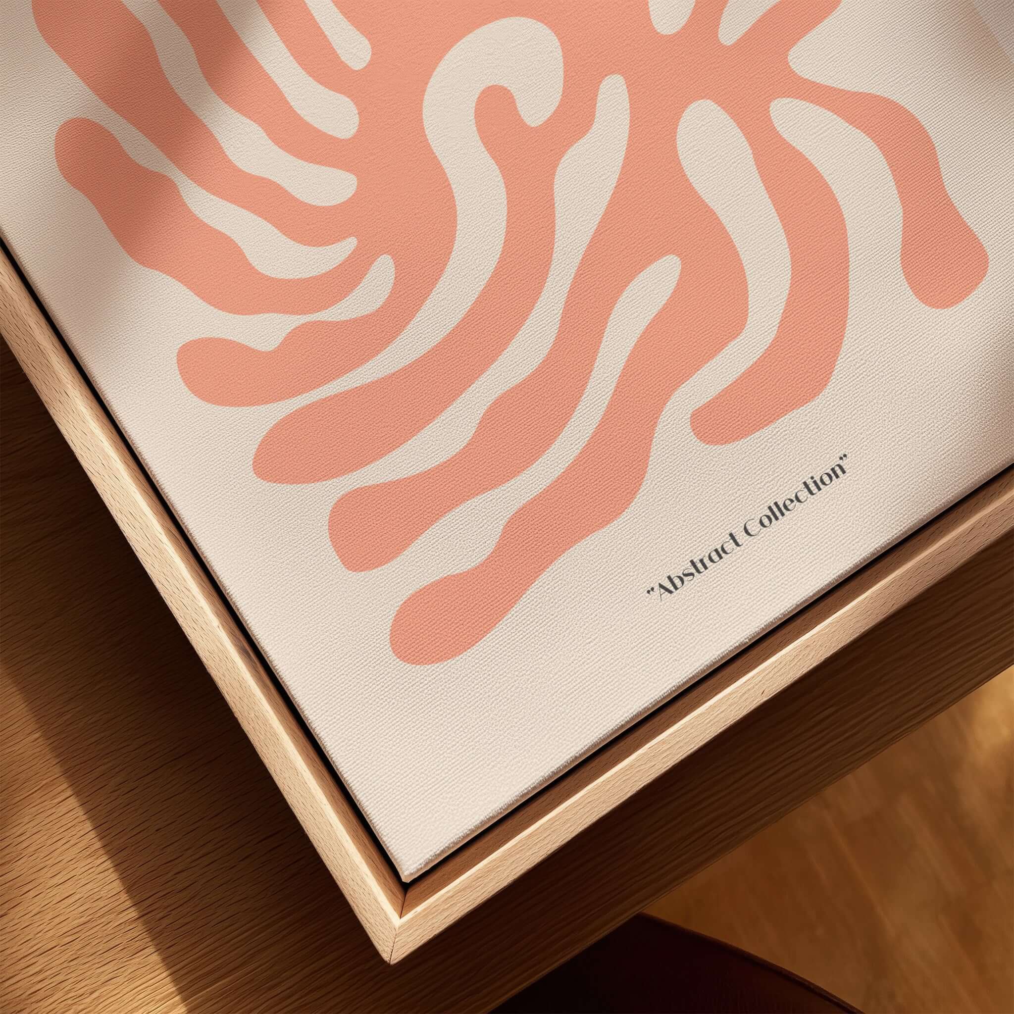 Matisse Art Prints - Peach Coral Swirl Abstract Poster detail with swirling coral design and Abstract Collection text.