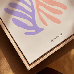 Matisse Art Prints - Purple Peach Abstract Leaves Poster featuring organic leaf shapes in purple and peach.