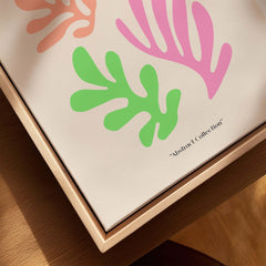 Matisse Art Prints - Colorful Abstract Cut Outs Wall Art featuring vibrant pink and green shapes in an abstract design.