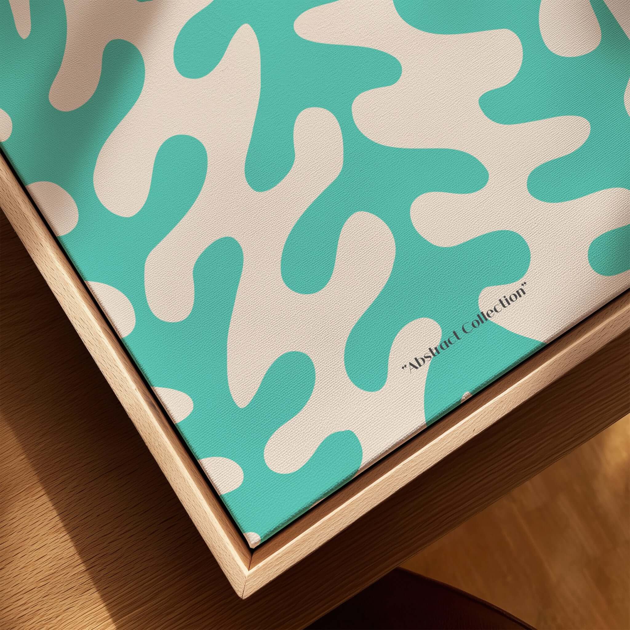 Matisse Art Prints - Teal Coral Pattern Abstract Wall Art close-up of teal and white abstract design on textured surface.