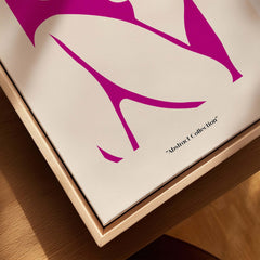 Matisse Art Prints - Pink Abstract Nude Figure Art Print featuring a vibrant magenta outline on a beige background.