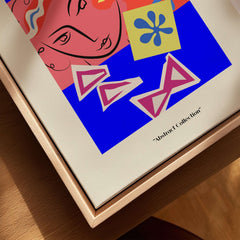 Matisse Art Prints - Abstract Face with Flowers Collage Wall Art featuring a colorful collage of shapes and a stylized face.