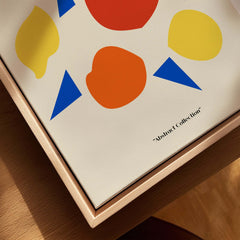 Matisse Art Prints - Abstract Fruit Shapes Blue Triangles Poster featuring colorful abstract shapes and blue triangles.