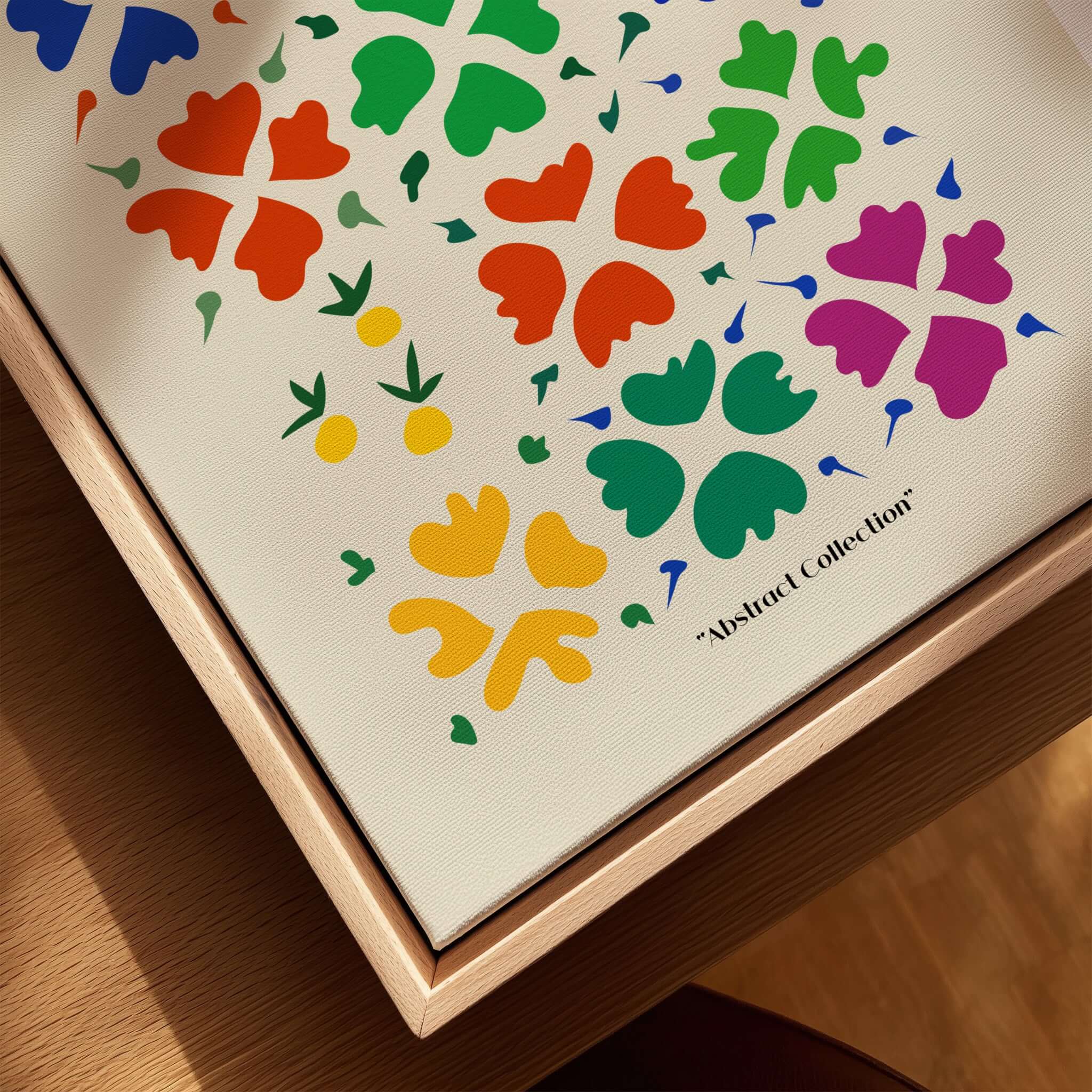 Matisse Art Prints - Abstract Floral Grid Poster featuring colorful abstract flowers in red, blue, green, orange, and yellow.