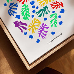 Matisse Art Prints - Colourful Scattered Abstract Leaves Dots Poster featuring colorful leaves and dots on a white background.