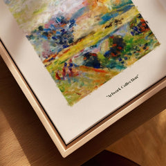 Matisse Art Prints - Abstract Painterly Landscape Bridge Poster showcased in a wooden frame with vibrant colors.