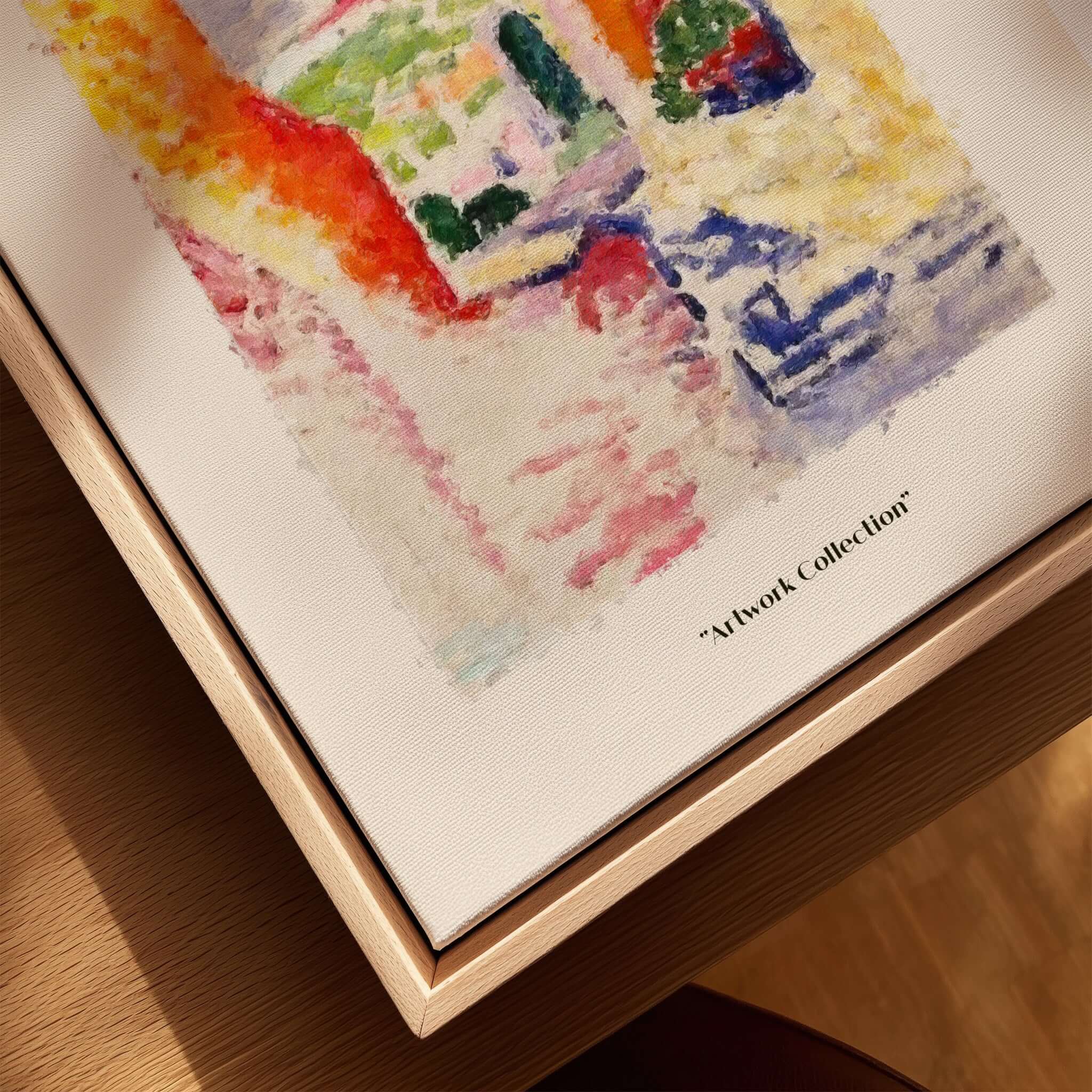 Matisse Art Prints - Abstract Fauvist Poster displayed with a natural wooden frame showcasing vibrant colors.