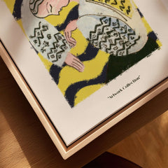 Matisse Art Prints - Resting Woman Patterned Blouse Yellow featuring a figure in a patterned blouse against a yellow background.