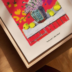 Matisse Art Prints - Still Life Flowers Lemons Red Pattern Poster featuring vibrant colors and decorative vase with lemons.