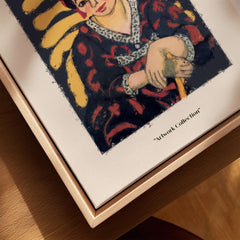 Matisse Art Prints -  Woman in Patterned Hat & Dress Poster featuring a seated woman in a colorful patterned dress.