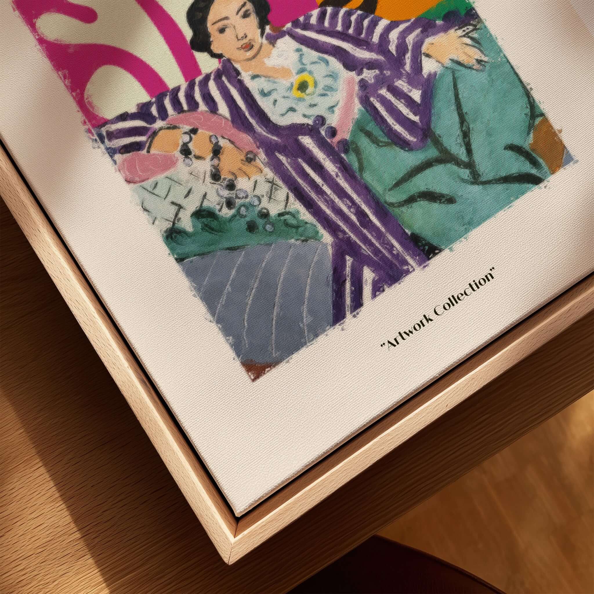 Matisse Art Prints - Reclining Woman Striped Robe Abstract Print featuring vibrant colors and textures in an artwork collection.