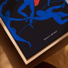 Matisse Art Prints -  Dance Blue Figures Poster featuring vibrant cut-out figures against a bold black background.