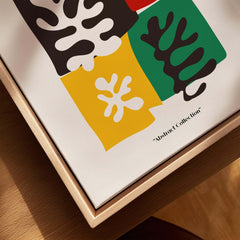 Matisse Art Prints - Four Blocks Abstract Leaves Color Poster featuring bold colors and abstract leaf designs.
