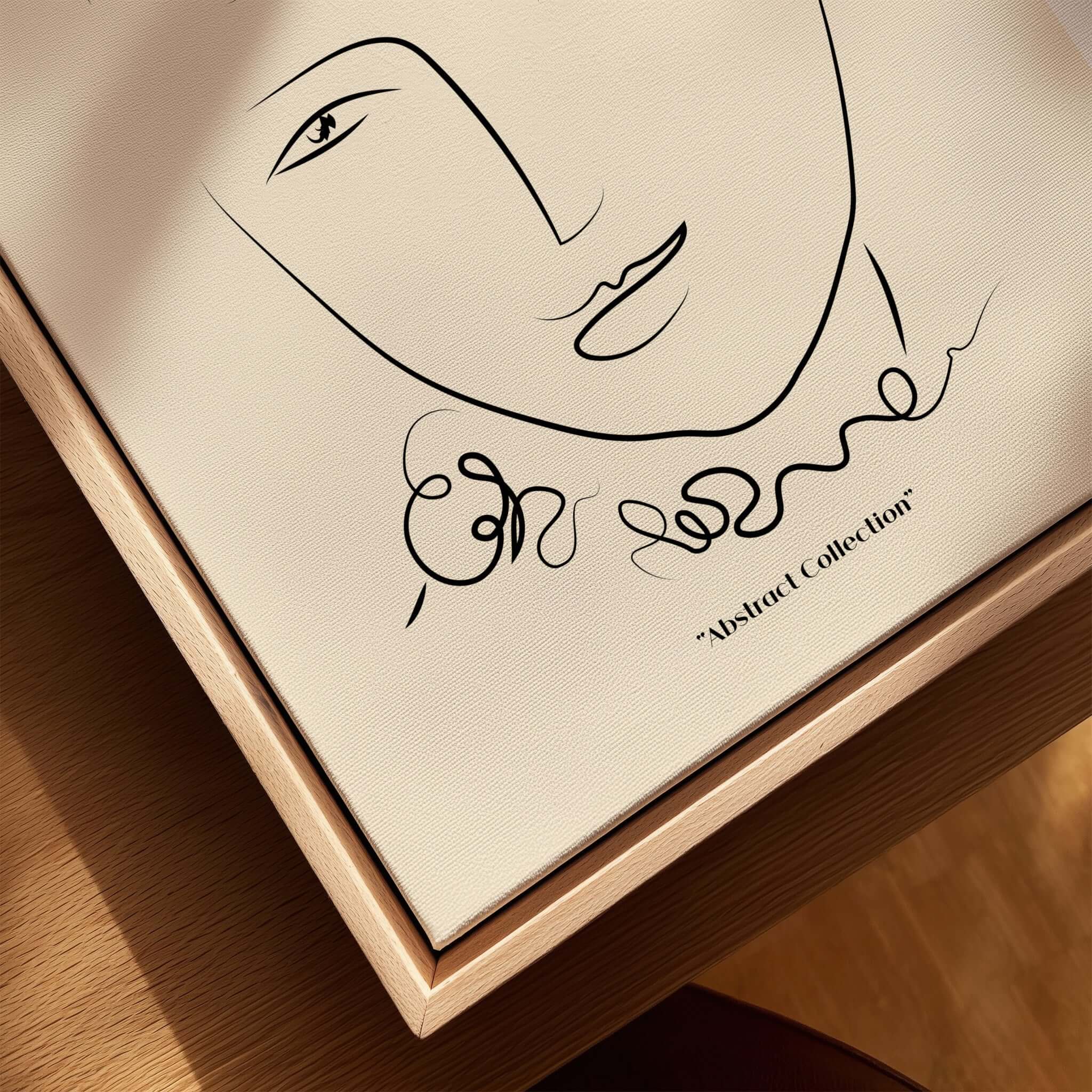 Matisse Art Prints -  Line Art Face Curly Hair Minimalist Poster featuring a stylish line drawing on beige background.