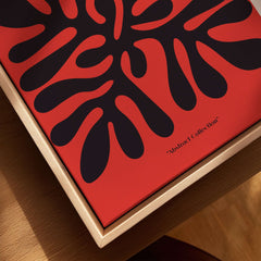 Matisse Art Prints -  Black Abstract Coral Shape Red Poster featuring bold black coral design on vibrant red background.