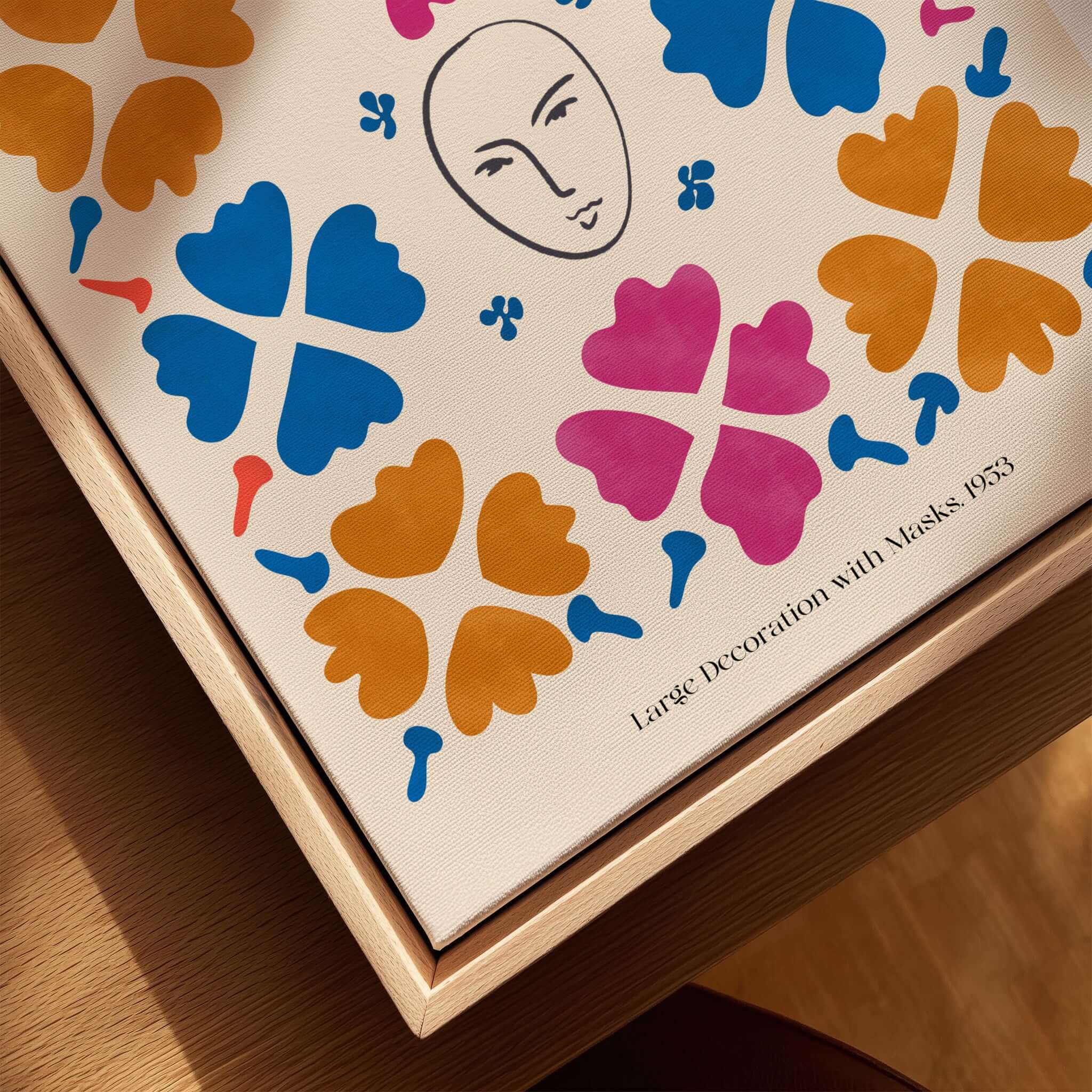 Matisse Art Print - Large Decoration with Masks Floral Pattern Poster featuring vibrant floral shapes and a central mask motif.