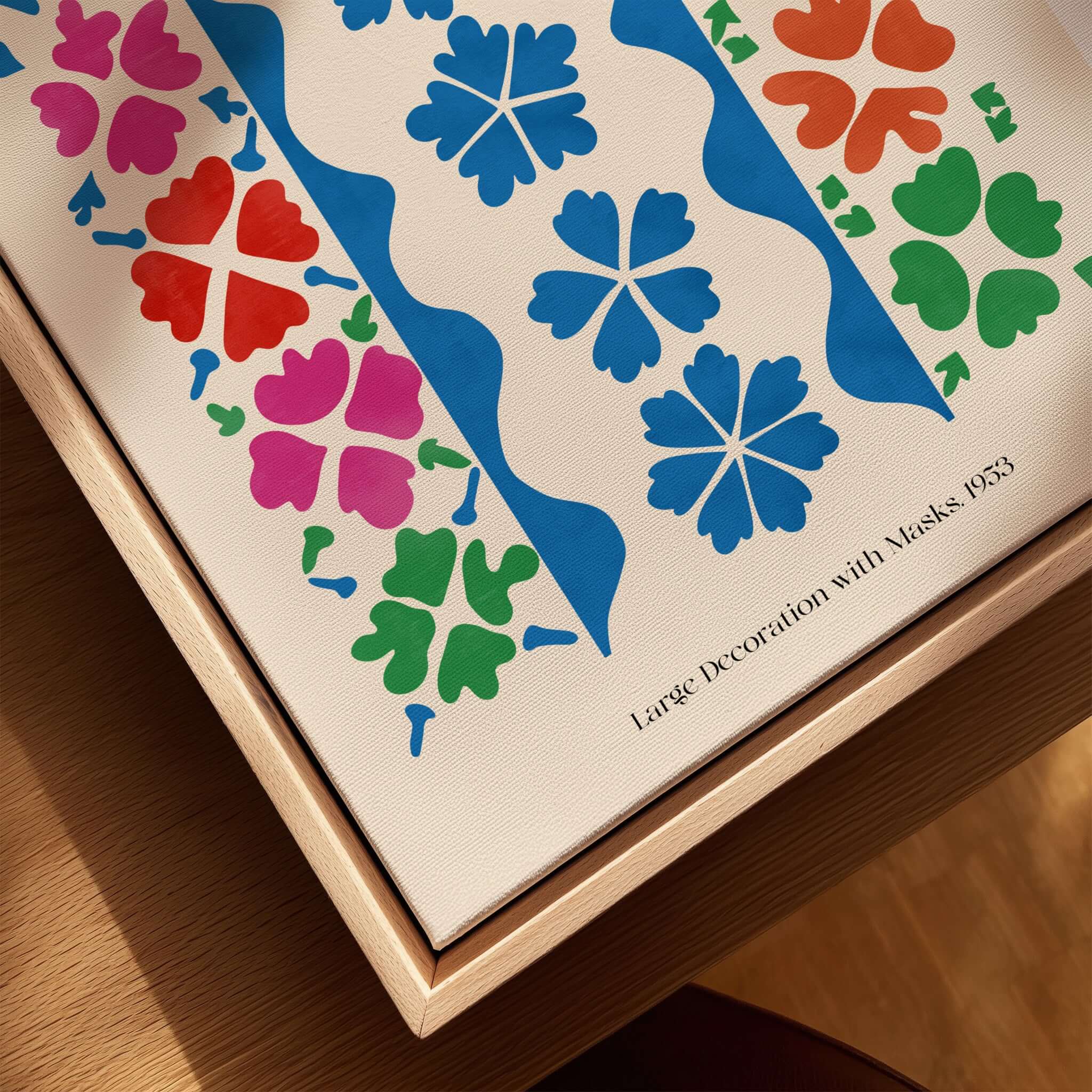 Matisse Large Decoration with Masks Vertical Panel Art Print featuring vibrant floral motifs and a beige background.