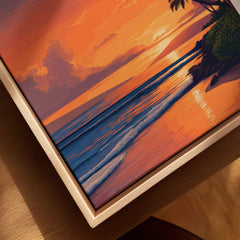 Maui Hawaii Wall Art Print | Tropical Beach Sunset Travel Poster showcasing a colorful sunset over tranquil waves.