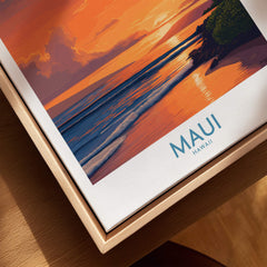 Maui Hawaii Poster | Vibrant Island Coastline Scene Canvas Print showcasing a stunning sunset over the ocean.