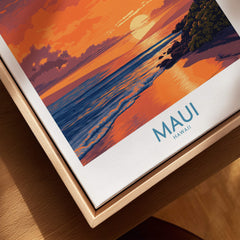Maui Hawaii Canvas Print | Serene Tropical Beach Landscape Poster showcasing vibrant sunset hues and peaceful ocean waves.