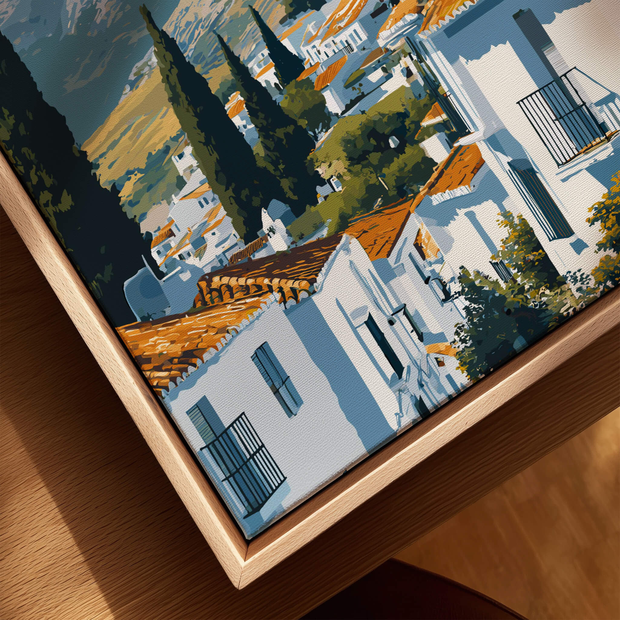 Mijas Spain Wall Art Print | Andalusian White Village Travel Poster showcasing whitewashed architecture and terracotta rooftops.
