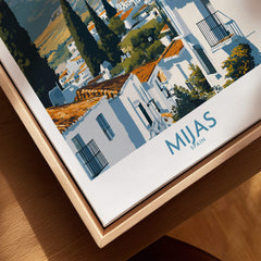 Mijas Spain Poster | Scenic Mountain Town Landscape Canvas Print showcasing whitewashed buildings and scenic views.