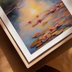 Claude Monet Wall Art Print - Vintage Home Decor Poster Impressionist Artwork featuring pink water lilies on a serene pond.