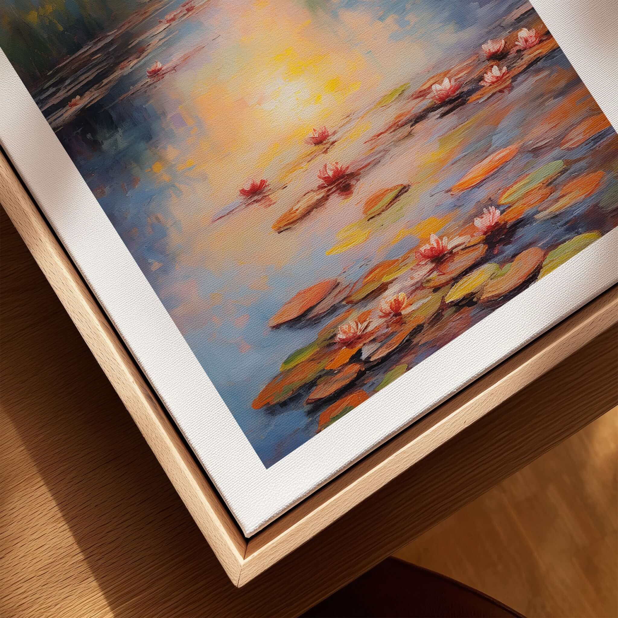 Claude Monet Wall Art Print - Vintage Home Decor Poster Impressionist Artwork featuring pink water lilies on a serene pond.