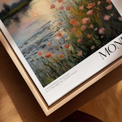 Claude Monet Wall Art Print - Sunset River Poppies on a canvas, showcasing pink and orange poppies by a serene river.