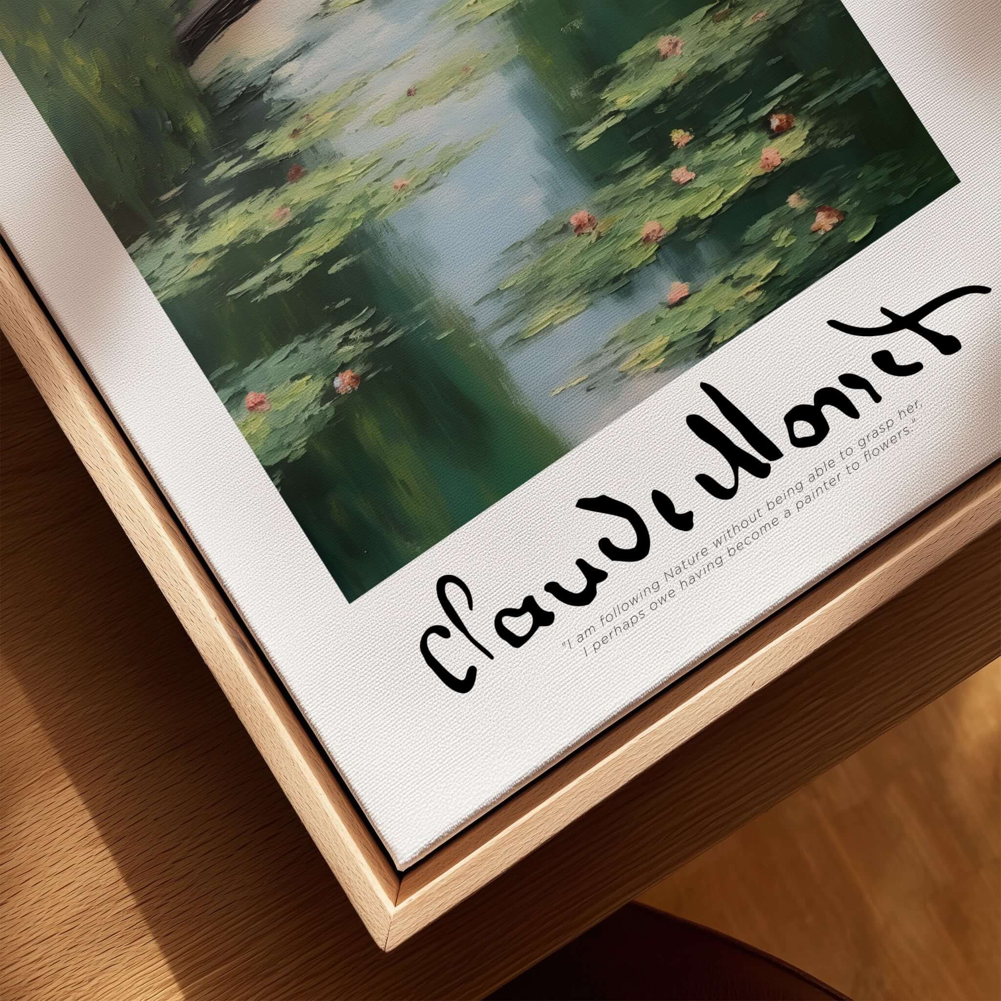 Claude Monet Art Print - Japanese Bridge Monet Water Lilies Print - Garden Pond Wall Art in a wooden frame.