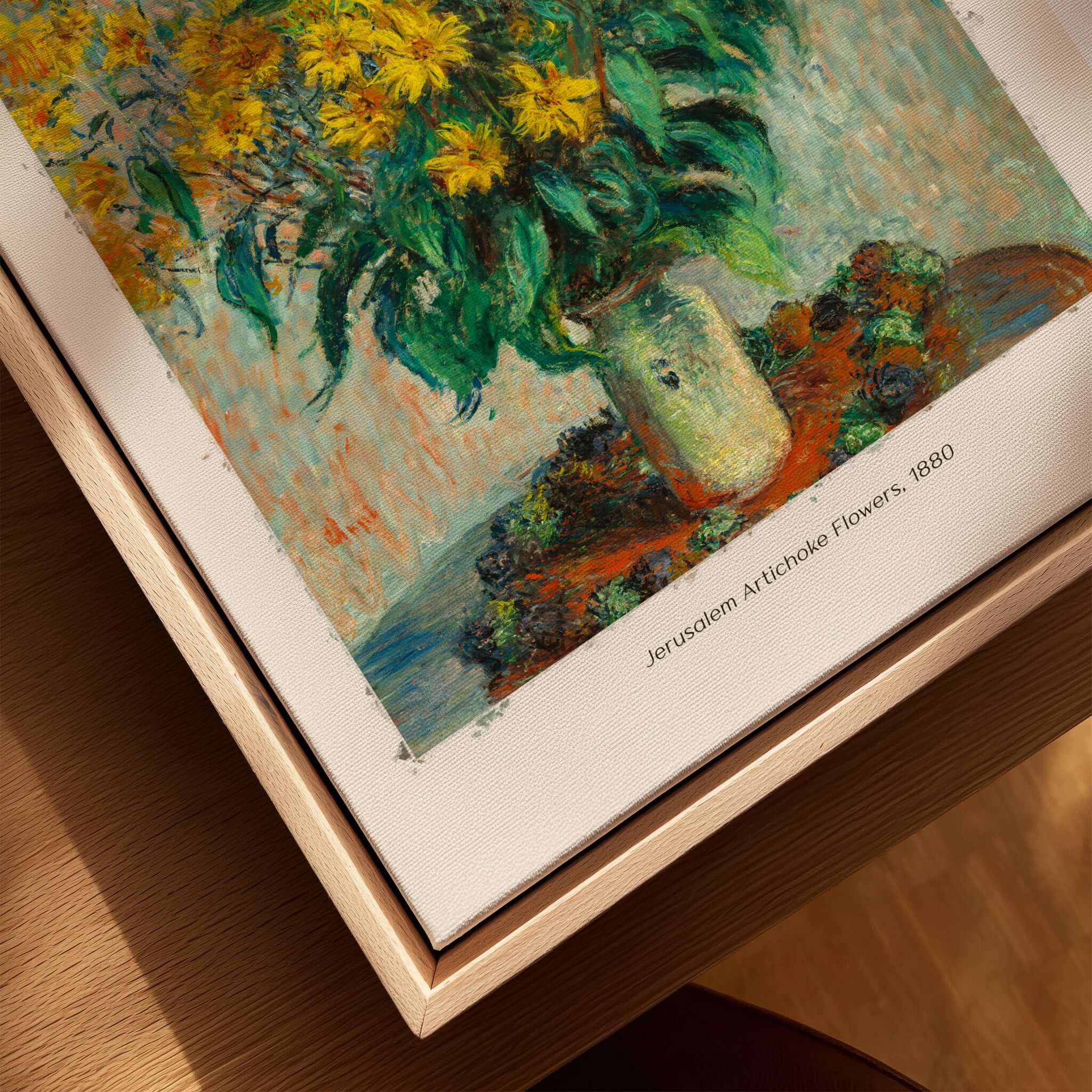Monet Jerusalem Artichoke Flowers Still Life Floral Art Print Poster featuring a vibrant bouquet of yellow flowers.