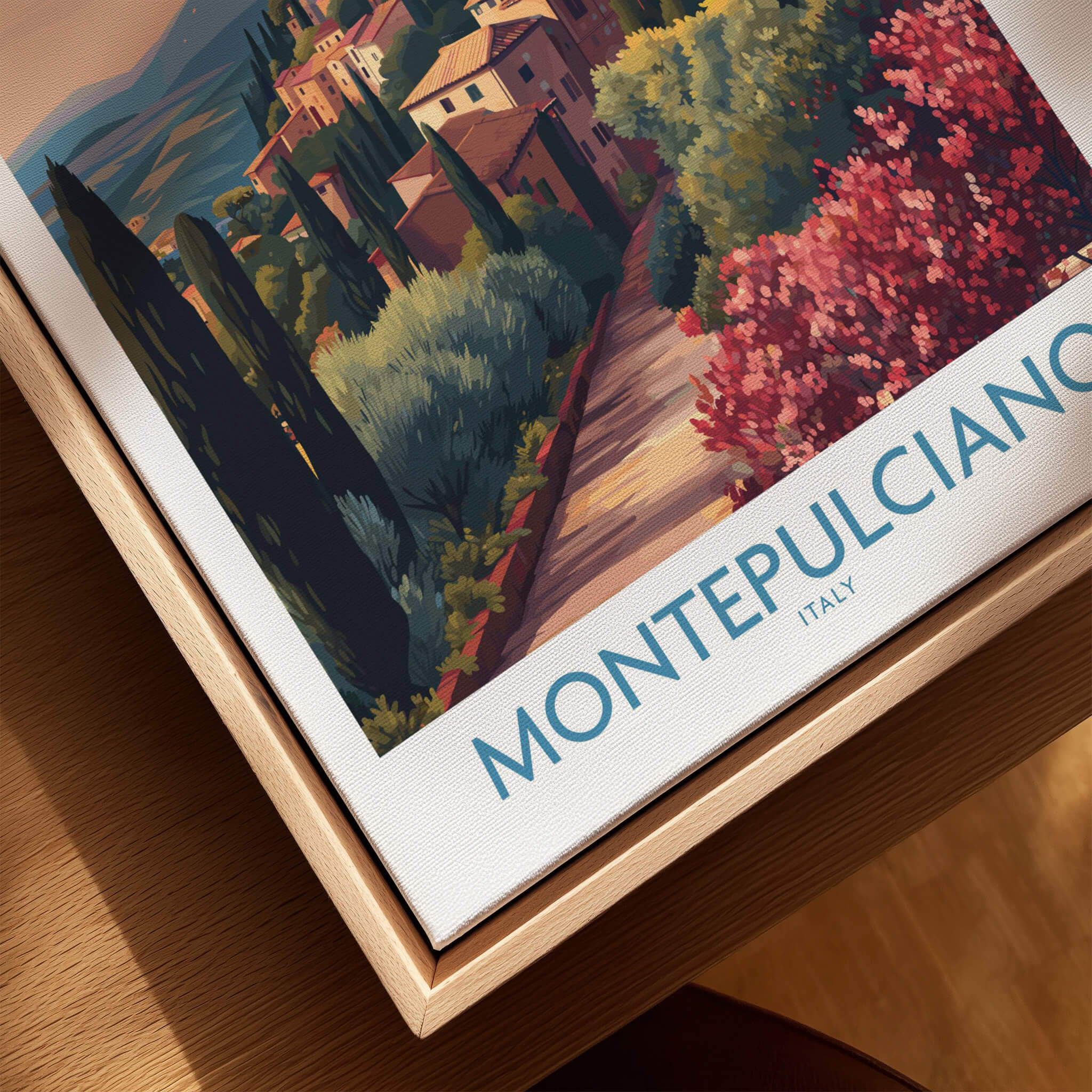Montepulciano Italy Canvas Print | Italian Sunset Landscape Poster featuring vibrant colors and countryside details.